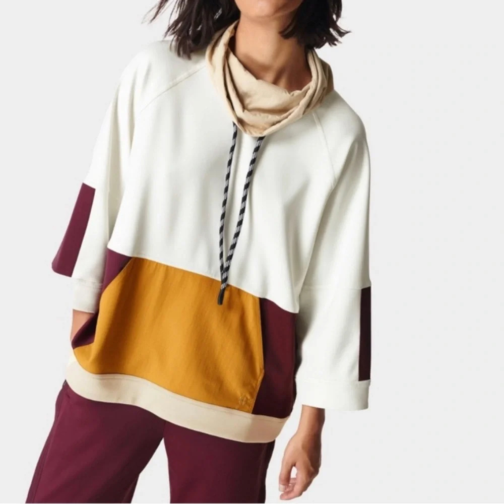 Sweaty Betty Mix It Up Colorblock Drawstring Funnel Neck Sweatshirt Size XS